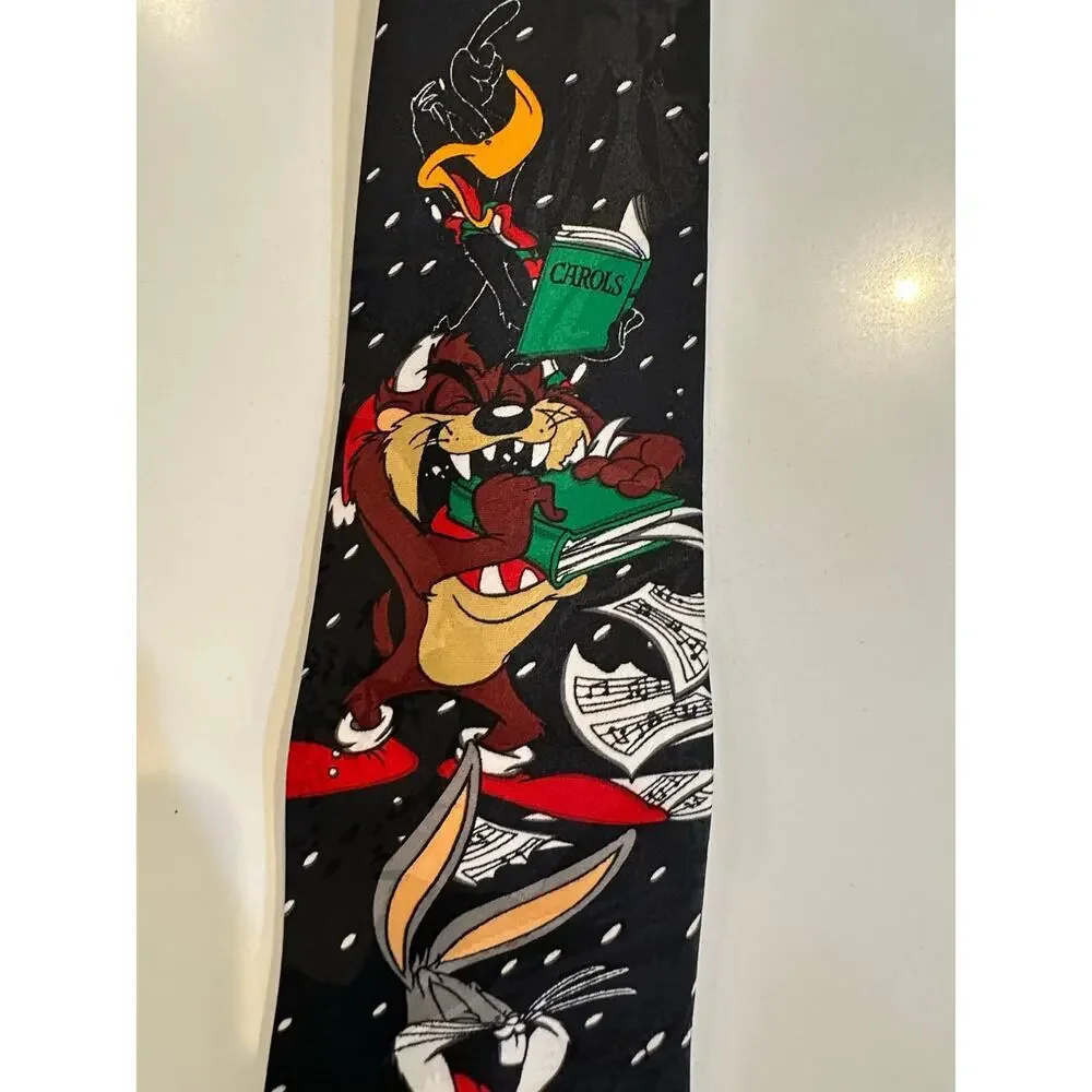Looney Tunes Mania Black Christmas Golf 100% Silk Neck Tie